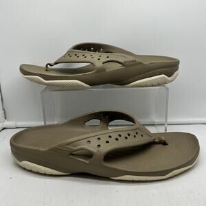 Crocs Sandals Mens 12 Swiftwater Deck Flip Flop Tan Khaki Stucco Thong